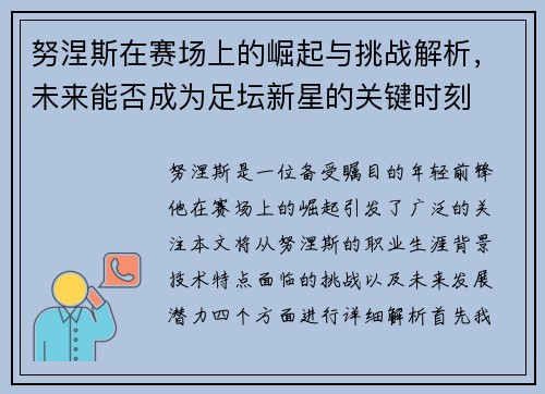 努涅斯在赛场上的崛起与挑战解析，未来能否成为足坛新星的关键时刻