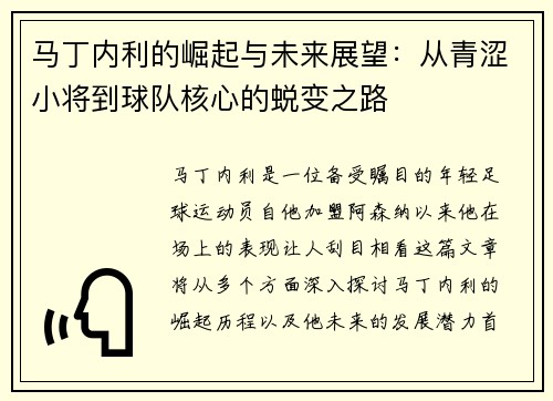 马丁内利的崛起与未来展望：从青涩小将到球队核心的蜕变之路